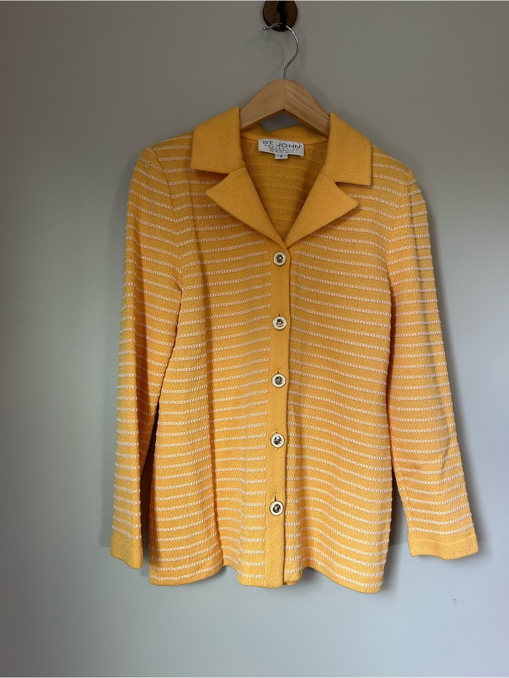 St. John Collection Marie Gray Yellow Striped Knit Jacket Size 2